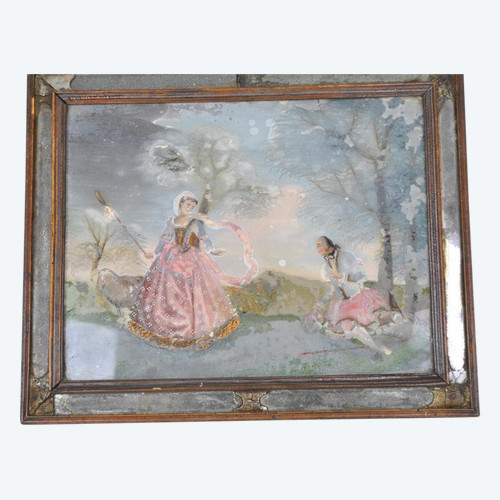 Fixed Under Glass, Pastoral Scene, 18th Century Period