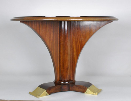 Jules Leleu, Art Deco mahogany pedestal table, 20th century