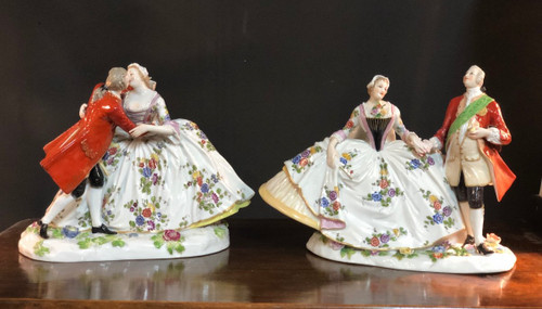 Frankenthal German Manufacture Pair Of Groups - Porcelain Subjects