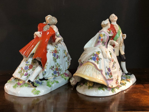 Frankenthal German Manufacture Pair Of Groups - Porcelain Subjects