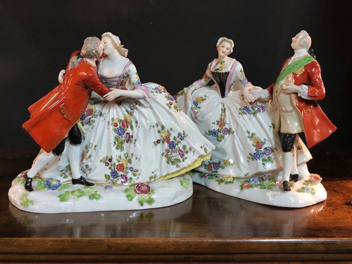 Frankenthal German Manufacture Pair Of Groups - Porcelain Subjects