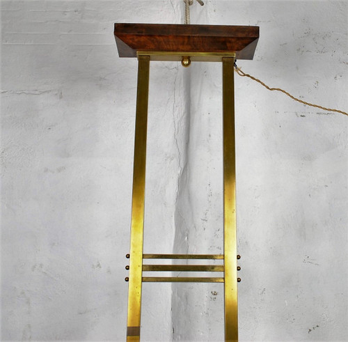 *Offre spéciale *Lampadario Art Déco in legno e bronzo, anni '30 circa