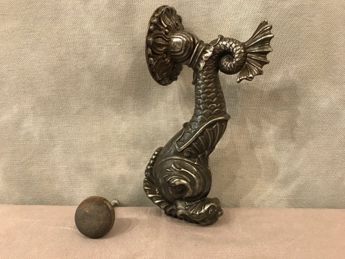 19th century cast iron door knocker, dolphin model