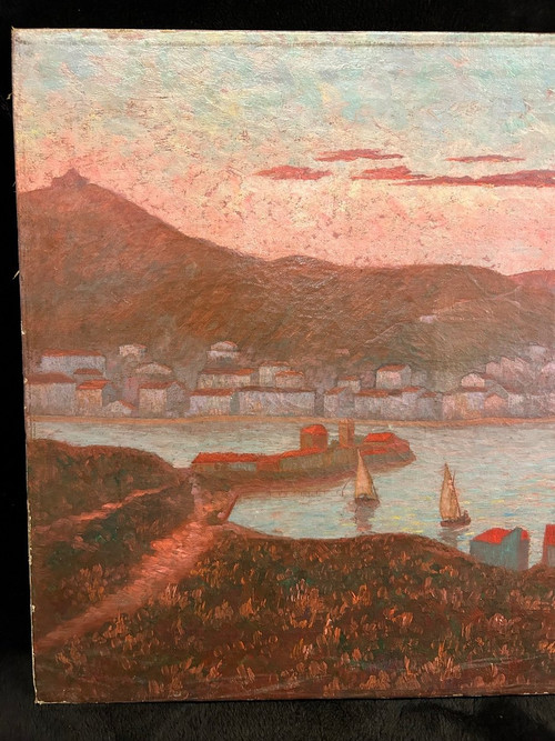 Ed . Poulain - Vue D'un Port Dated 1920 - Oil On Canvas