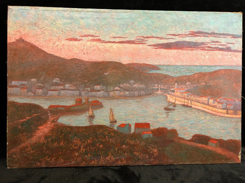 Ed . Poulain - Vue D'un Port Dated 1920 - Oil On Canvas