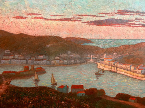 Ed . Poulain - Vue D'un Port Dated 1920 - Oil On Canvas