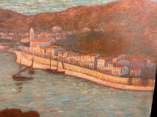 Ed . Poulain - Vue D'un Port Dated 1920 - Oil On Canvas