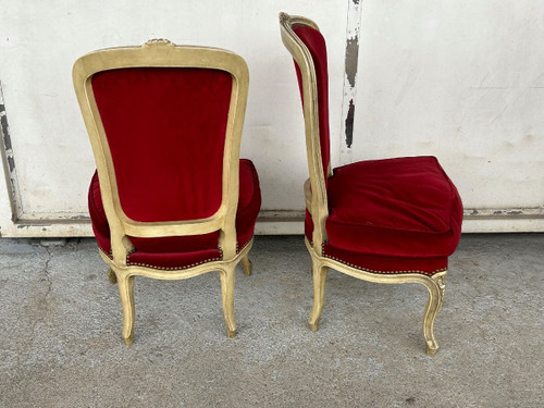 Pair Of Lacquered Low Chairs In Louis XV Style Circa 1950