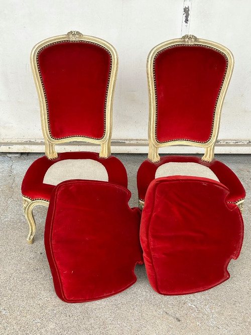 Pair Of Lacquered Low Chairs In Louis XV Style Circa 1950