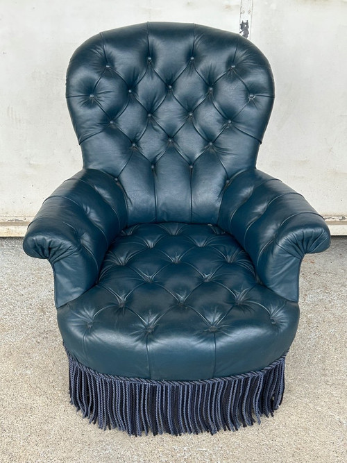 Napoleon III Armchair - Chesterfield Style Leather - Late 19th Century