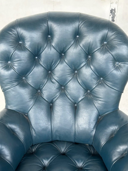 Napoleon III Armchair - Chesterfield Style Leather - Late 19th Century