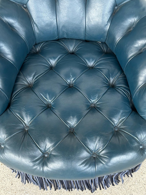 Napoleon III Armchair - Chesterfield Style Leather - Late 19th Century