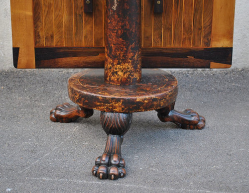 "Campanino" table in exotic wood marquetry, signed, 19th century