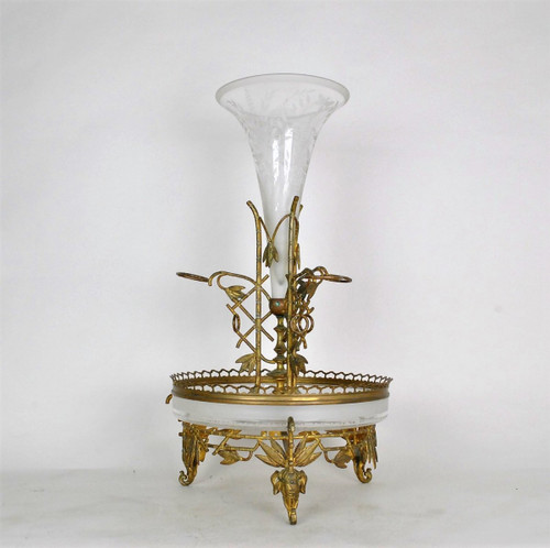 Centerpiece in bronze and glass, bamboo and elephant heads, Att Giroux, 19th century