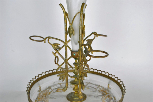 Centerpiece in bronze and glass, bamboo and elephant heads, Att Giroux, 19th century