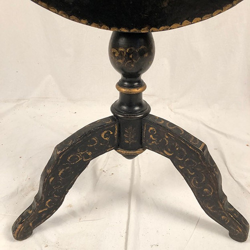 Napoleon III rocking pedestal table, burgundy blackened wood