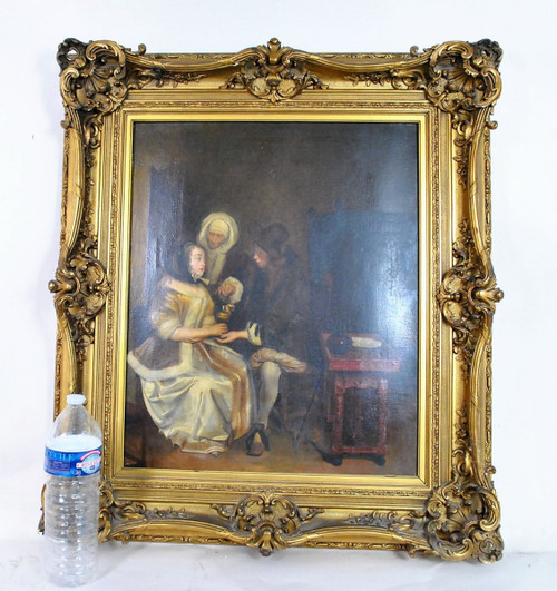 Huile Sur Toile, Scène d'Intérieur, école Du Nord, XIXème Siècle