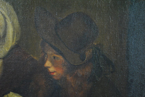 Huile Sur Toile, Scène d'Intérieur, école Du Nord, XIXème Siècle