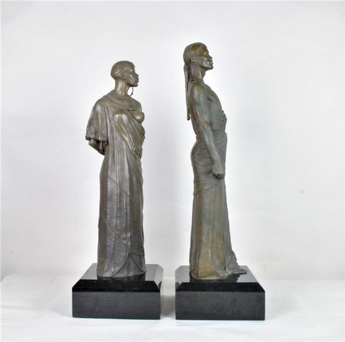 *Offre spéciale*Large Bronzes Couple Of Massai, 20th Century