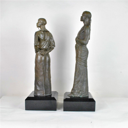 *Offre spéciale*Large Bronzes Couple Of Massai, 20th Century