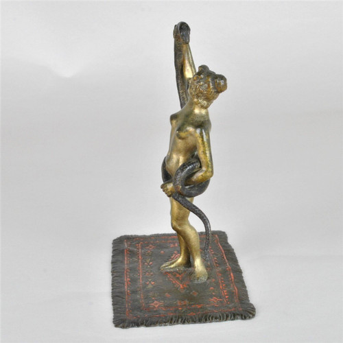 Bronze De Vienne, Orientale Nue Au Serpent, XIXème Siècle