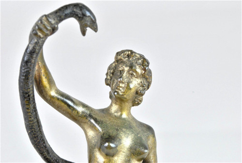 Bronze De Vienne, Orientale Nue Au Serpent, XIXème Siècle