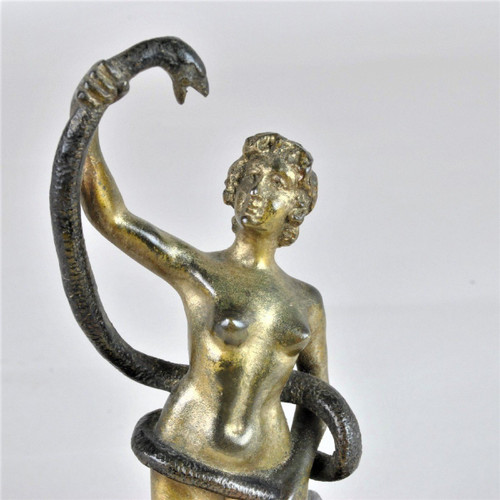 Bronze De Vienne, Orientale Nue Au Serpent, XIXème Siècle