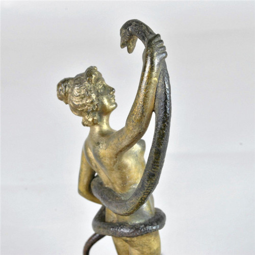 Bronze De Vienne, Orientale Nue Au Serpent, XIXème Siècle