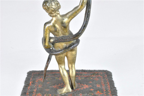 Bronze De Vienne, Orientale Nue Au Serpent, XIXème Siècle