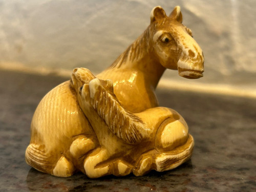 Netsuke - Okimono Chevaux Ivoire Début XIXéme Siècle