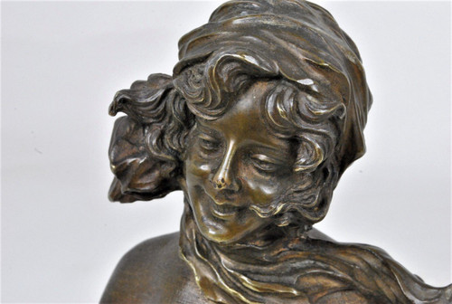 F Renard, Buste De Femme, Sculpture En Bronze, Art Nouveau, XXème Siècle