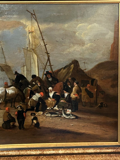 Large Painting - Peinture Sur Panneau De Bois école Hollandaise Fin XVII Ou Début XVIIIéme