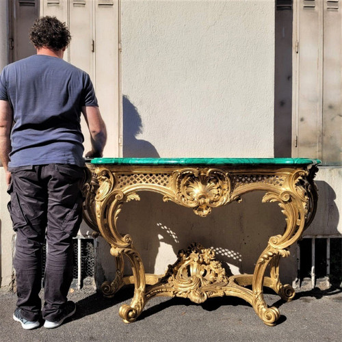 Valerian Rybar, Console Rocaille En Bois Doré, XXème Siècle