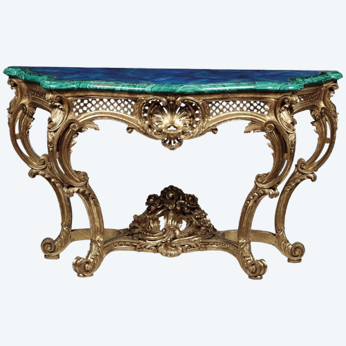 Valerian Rybar, Console Rocaille En Bois Doré, XXème Siècle