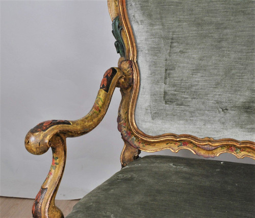 Venise, Banquette En Bois Laqué Et Doré, XIXème Siècle