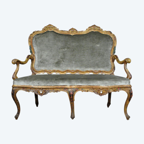 Venise, Banquette En Bois Laqué Et Doré, XIXème Siècle