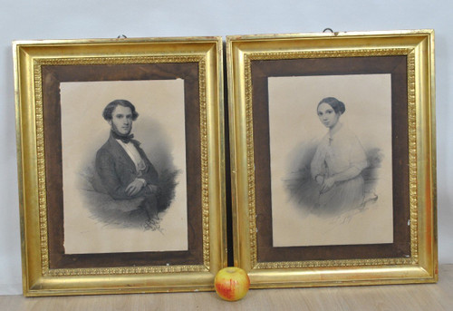 A Fleisner, Pair Of Drawings, Couple Of Young People, Circa 1842