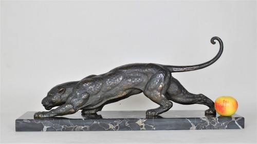 Dh Chiparus, Panther auf der Hut, seltenes Bronzemodell, signiert, Art Deco, 20. Jahrhundert