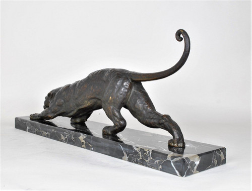 Dh Chiparus, Panther auf der Hut, seltenes Bronzemodell, signiert, Art Deco, 20. Jahrhundert