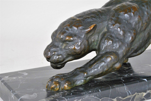 Dh Chiparus, Panther auf der Hut, seltenes Bronzemodell, signiert, Art Deco, 20. Jahrhundert