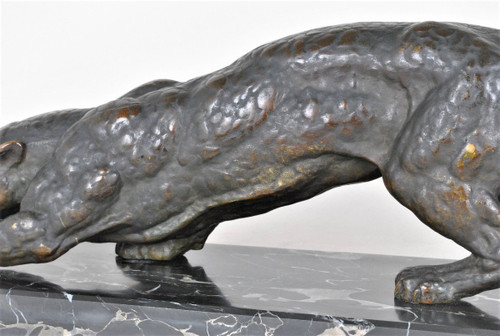 Dh Chiparus, Panther auf der Hut, seltenes Bronzemodell, signiert, Art Deco, 20. Jahrhundert