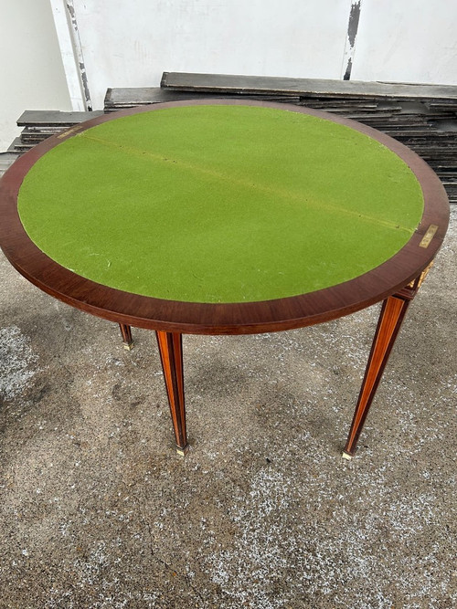 Table à Jeu Demi- Lune En Marqueterie De Style Louis XVI