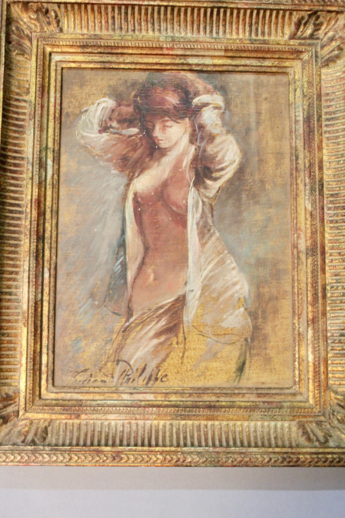 Oil on wood panel portrait of a woman