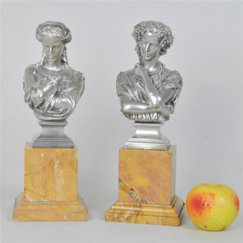 Clesinger / Collas, Pair Of Busts In Silvered Bronze, 19th Century