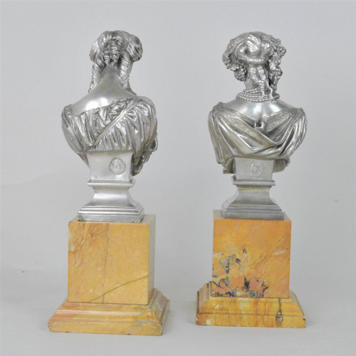 Clesinger / Collas, Pair Of Busts In Silvered Bronze, 19th Century