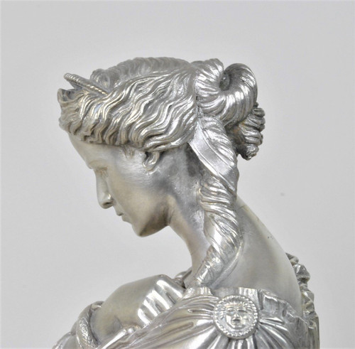 Clesinger / Collas, Pair Of Busts In Silvered Bronze, 19th Century