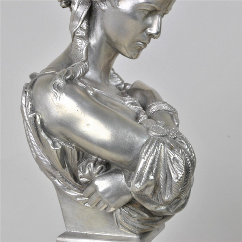 Clesinger / Collas, Pair Of Busts In Silvered Bronze, 19th Century