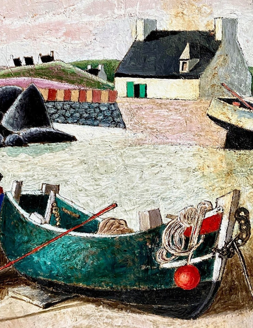 François Szulman, Painting 1970s, View of Port "Breton Barques".