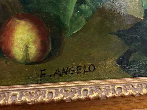 F Angelo - Important Still Life With Flowers And Fruits 19th Century H 131 Cm