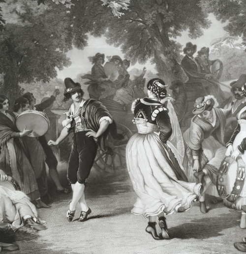 Il Saltarello The Italian Dance Large Engraving 19th